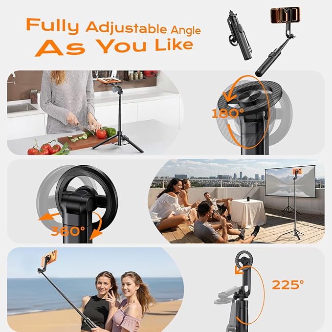 2025 Upgraded Magnetic Phone Tripod,51" Adjustable and Foldable Selfie Stick Tripod for iPhone with Remote,Strong Magnet Selfie Stick Stand for Traveling, Recording,Taking Selfies and Live Streaming