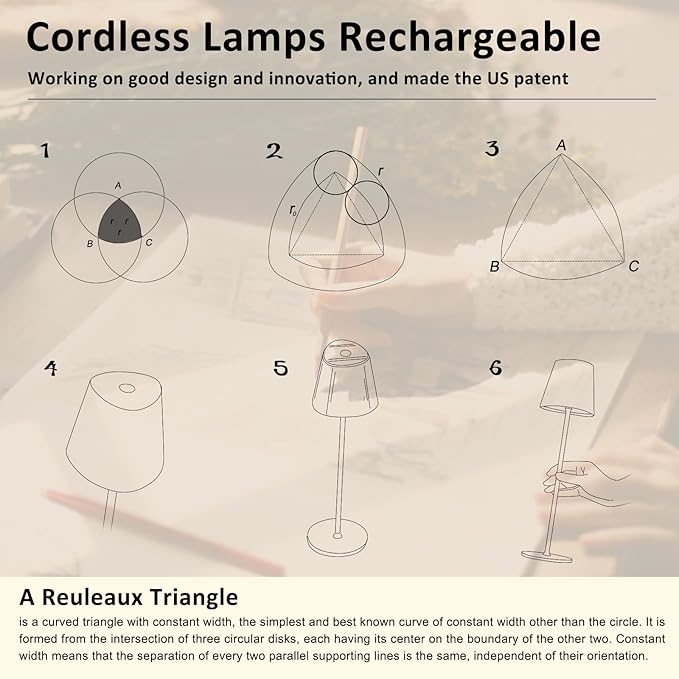 Kakanuo Cordless Table Lamp, Battery Operated Lamp, Portable Desk Lamp, Wireless Rechargeable Lamp, 3 Color Stepless Small Table Lamp for Restaurant, Bar, Party, Camping and Bedroom - White