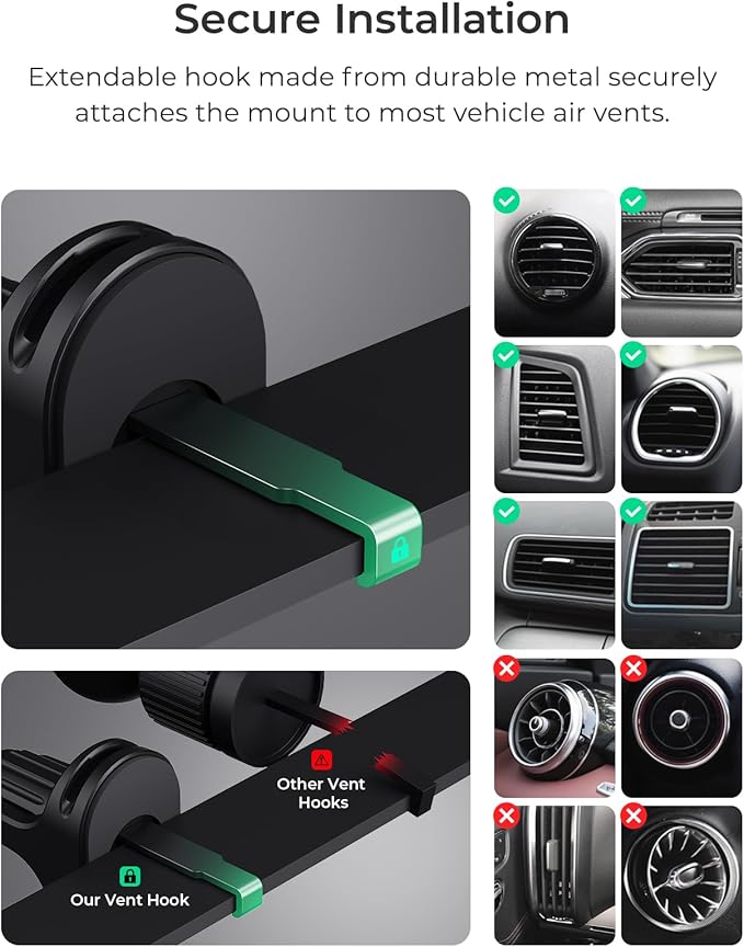 iOttie iTap 3 Magnetic Air Vent Car Mount Phone Holder with Magnetic Ring Adapter. Compatible with iPhone, Samsung Galaxy, Google Pixel, Huawei, LG, and All Qi Compatible Smartphones