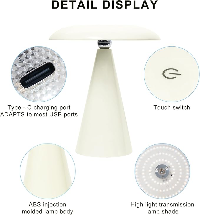 Elegant & Modern “Magnetic Cordless LED Table Lamp – Portable Touch-Dimmable Bedside Light for Bedroom, Living Room & Small Spaces (Cream)”