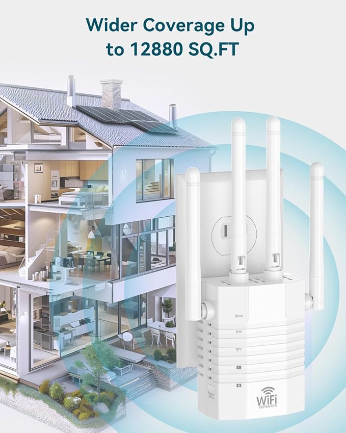 Dual - Band 2.4G&5G WiFi Extender Signal Booster, WiFi Extender with 4 High - Gain Antennas, WiFi Booster with 2 LAN Ports, WiFi Repeater with 12880 Sq.ft Coverage 105 Devices