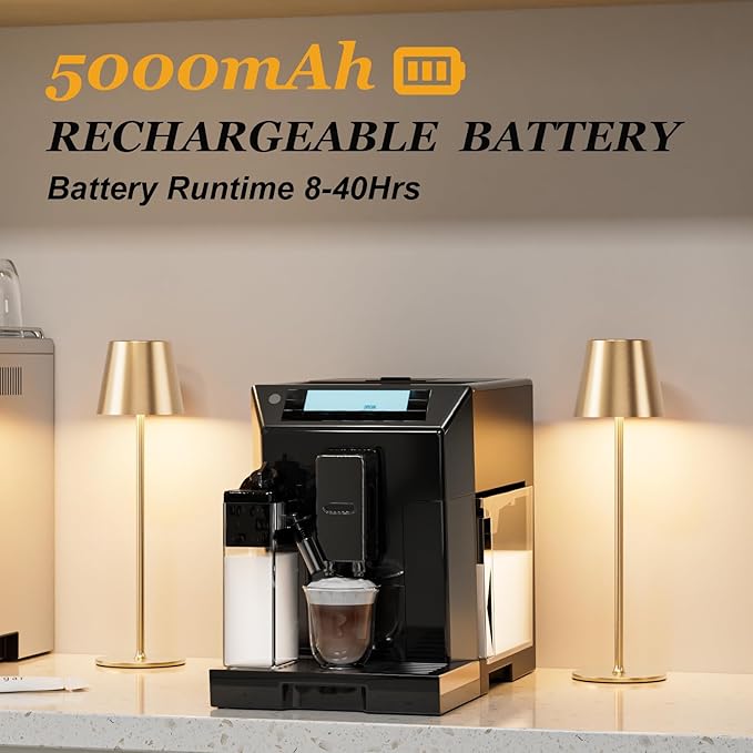 Cordless Table Lamp Rechargeable Gold - KK 2 Pack 5000mAH Battery Operated Lamp for Dining Table, 3 Color Stepless Dimming Waterproof LED Wireless Lamp for Counter, Outdoor Patio, Touch Control