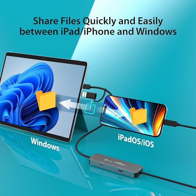 j5create iPad/iPhone to Windows Collaboration Sharing Hub, Use iPad as a Second Display for Windows Laptop, Transfer Files Between iPhone and Win PC, Wormhole Switch CrossLink (JCH422)