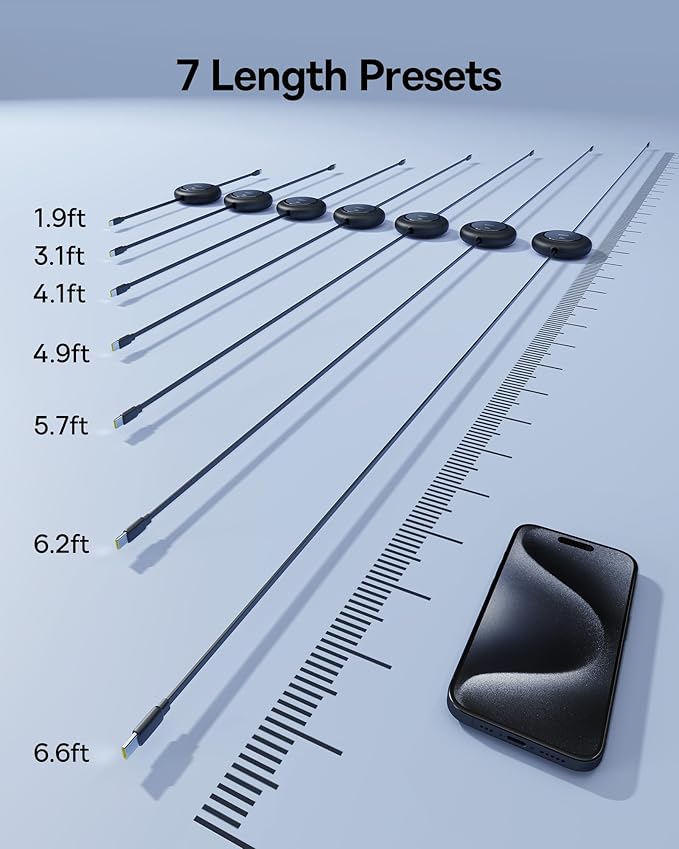 Baseus USB C Cable, 100W 2-Pack 6.6ft Retractable USBC to USBC Fast Charging Cable, 7-Stage Length Preset Retractable Type C Cord for iPhone 16 15 Pro Plus Pro Max, MacBook, iPad Pro, Samsung S24/S23