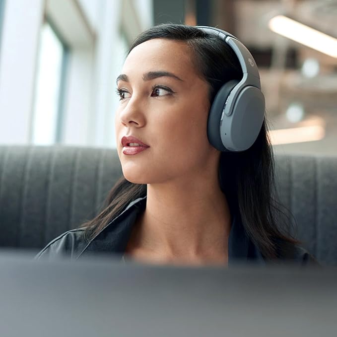 Skullcandy Crusher Evo Wireless Bluetooth Headphones with Multi-Sensory Bass, Noise Isolating Over-Ear Fit, Up to 40 Hours Battery, Microphone for iPhone Android - Chill Grey