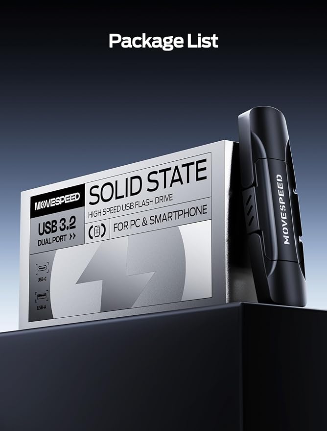 MOVE SPEED 512GB Solid State Drives, 570MB/S Read Speed External SSD with Dual Port Type C + USB 3.2 Portable SSD for iPhone 17/16/15 Series, Android, Mac, Windows