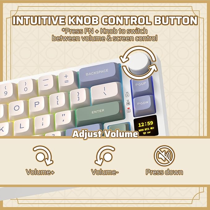 LTC Nimbleback NB682 PRO 65% Wireless Mechanical Keyboard w/Display Screen & Knob, 2.4G/ BT/USB-C Wired RGB 68 Keys Gaming Keyboard, 5-Layer Dampener, Hot Swap PCB, Software Support, Linear Switch