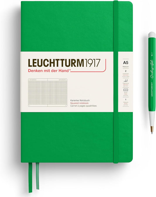 LEUCHTTURM1917 - Notebook Hardcover Medium A5-251 Numbered Pages for Writing and Journaling - Thinking Ahead (Squared Paper, Spring Leaf)
