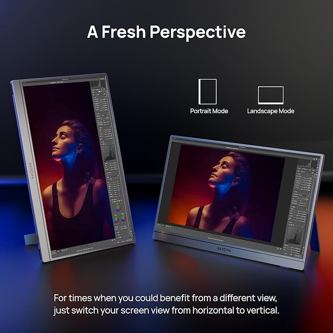 ARZOPA 16.1" Portable Monitor Gray, 100% sRGB FHD 1080P Kickstand Portable Laptop Monitor High Color Gamut Display IPS Eye Care Screen for High-end Office & Entertainment -Z1C Gray