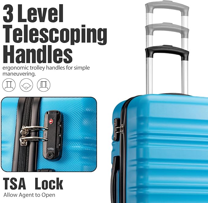 LONG VACATION 6 Piece Luggage Set Carry on Suitcase with ABS+PC hardshell, Spinner Wheels & YKK Zipper TSA Lock (SKY BLUE, 6 piece set)