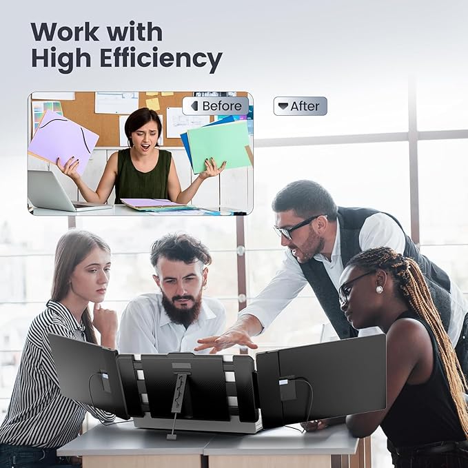 Teamgee 14" Laptop Screen Extender, FHD 1080P IPS Triple Portable Monitor for 13''-17" (Diagonal) Laptop, HDMI/USB-A/Type-C Plug & Play, Built-in Speakers & Adjustable Stand, for Mac/Wins/Android/Dex