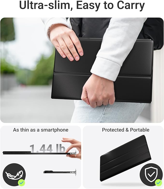 Portable Monitor, 15.6inch FHD 1080P Travel Monitor, Ultra-Thin, USB-C Plug&Play, Built-in Speakers, Portable Screen for Laptop, Mac, Switch/PS5, Travel&Office Assistant