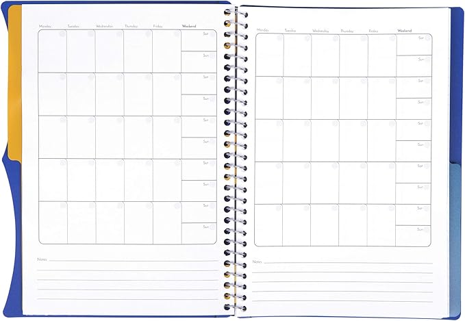 Mintra Office Durable PREMIUM Spiral Notebook, ((Blue, 2 Subject (6in x 9.5in)), Wire, Fabric Covered Coils, No Snags, Removable Adjustable Pocket Dividers, Ruler, Organization, Customizable