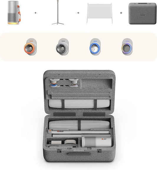 XGIMI MoGo 4 Laser Projector Collection, 550 ISO Lumens, Google TV , Official Netflix, 5h Battery Life – All-in-One Home & Outdoor Cinema Kit with PowerBase Stand, 70" Screen, 4 Filters& Carry Case