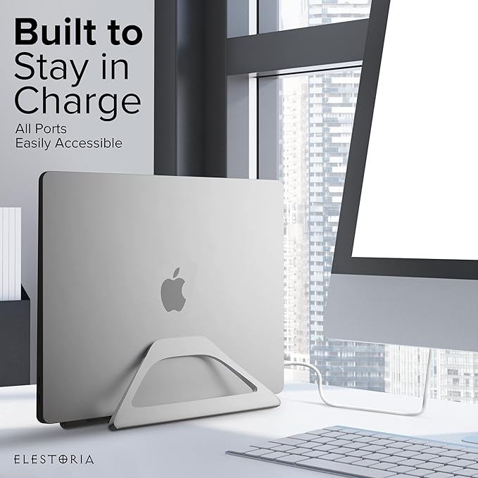 Elestoria Vertical Laptop Stand Holder- Adjustable Laptop Holder Vertical fits All MacBook, Chromebook & Gaming Laptops - Silver