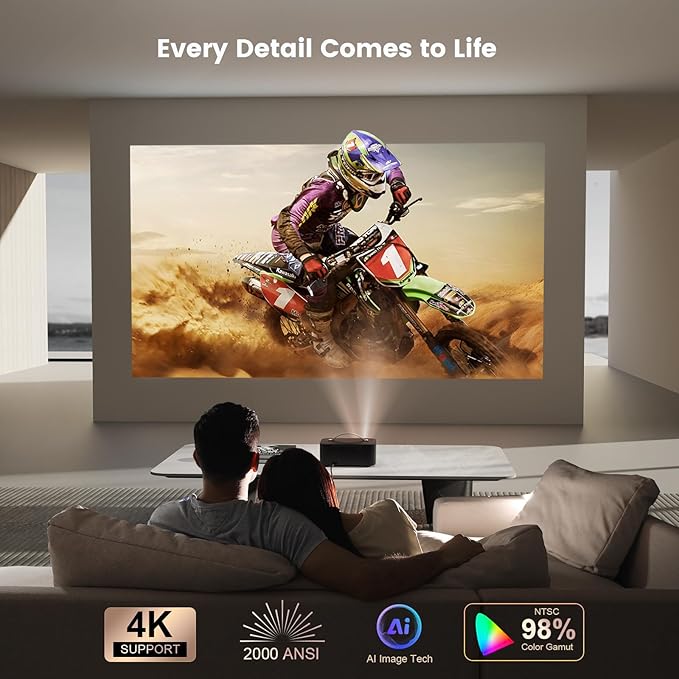 Projector-4K with WiFi and Bluetooth:[2000 ANSI/AI Auto Focus/Built-in APPs]Outdoor-Projector Smart TV OS 2.0 & DoIby, Portable Proyector Compatible with Netflix/YouTube/PrimeVideo, ONOAYO ONO3Pro 2.0