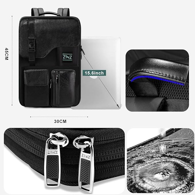 ZINZ Slim & Expandable Laptop Backpack 15.6 Inch, Computer Rucksack Water Resistant Bag, Anti-Theft Travel Daypack for Men and Women-Black