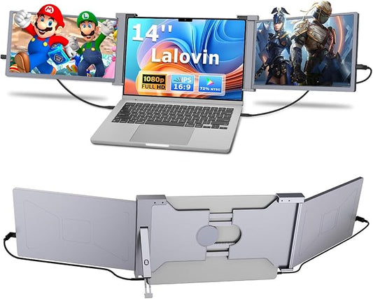14" Laptop Screen Extender, 1080P FHD IPS Triple Portable Monitor for 14"-17.3" Laptop, Plug & Play Monitor Extender with USB-C/HDMI Port for Mac/Windows/Chrome/Android, Gray