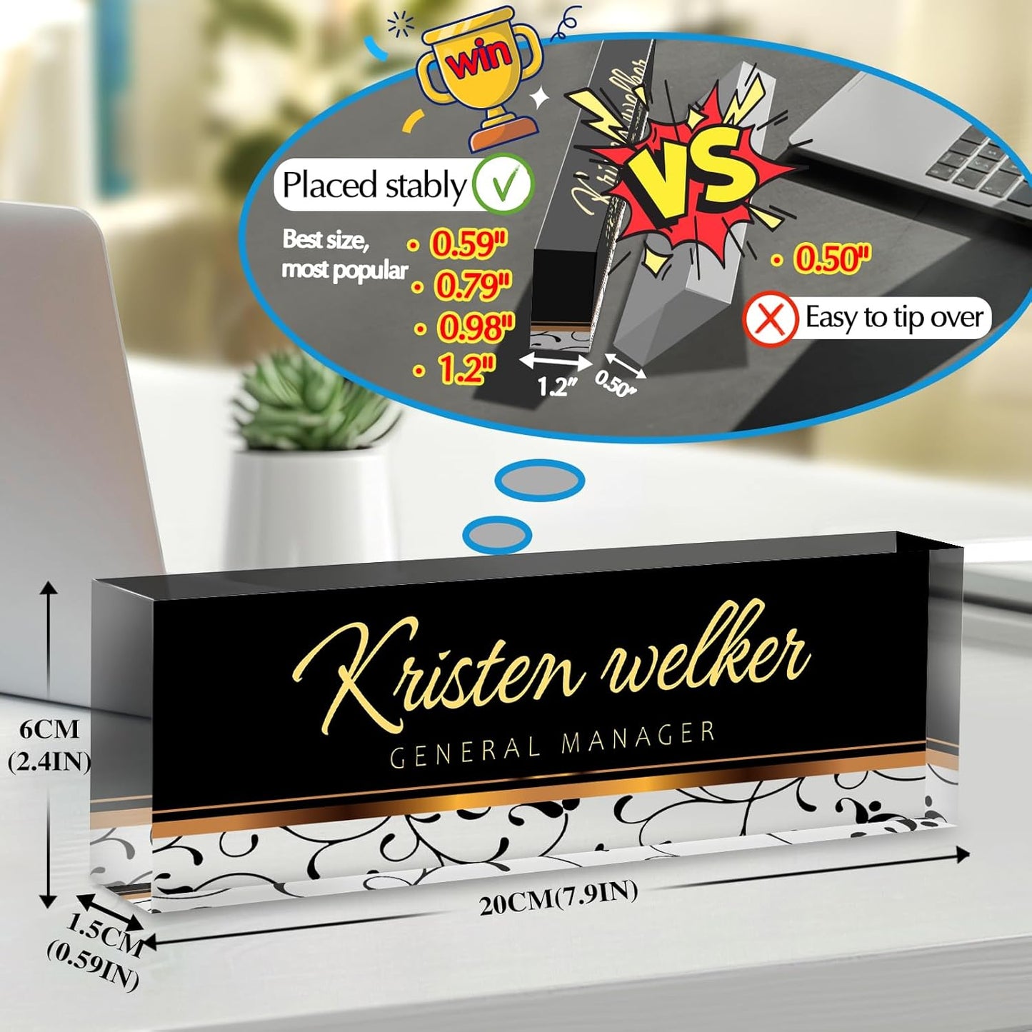 Personalized Name Plate for Desk - Custom Engraved Name Plates for Man - Boss Day Gifts for Boss - Acrylic Office Decor Appreciation Gifts for Teacher Nurse Coworker Social Worker (Black)