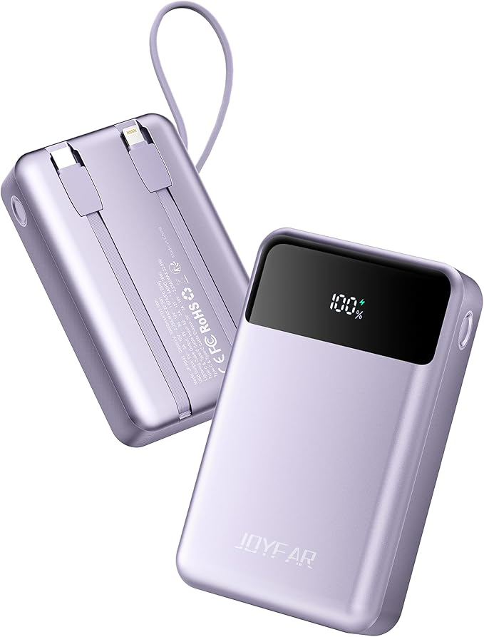 Portable-Charger-Power-Bank Travel Essentials Battery Pack USB C 30000mAh Built in Cable 22.5W Phone Fast Charging Powerbank Compatible with iPhone 16 15 14 13 12 X iPad Samsung Google (Purple)