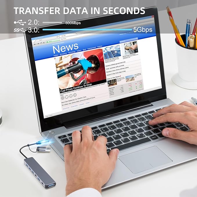 PANPEO Aluminum 7 in 1 USB C & USB Hub with USB 3.0, USB 2.0 Ports for PC/Laptops/MacBook Pro/Air/iMac/iPad and More Devices