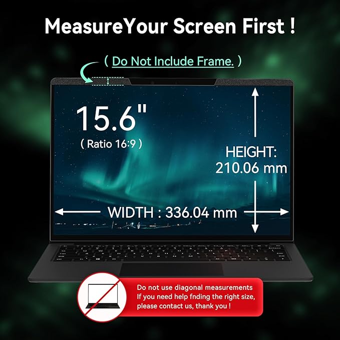 Magnetic Laptop Privacy Screen15.6 Inch 16:9 Aspect Ratio, Anti-Glare Laptop Filter, Anti-Blue Light Shield Monitor Protector Removable 15.6in Film for Lenovo HP Dell Acer Asus Thinkpad Envy Xps