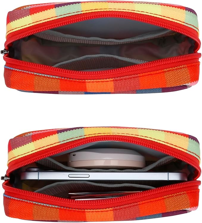 E-Tree Cute Small Makeup Bag, Cosmetic Toiletry Skin Care Make up Little Items Pouch for Purse,Zipper Mini Tech Charger Cable Electronic Organizer Case,Travel Accessories,Checkered Colorful