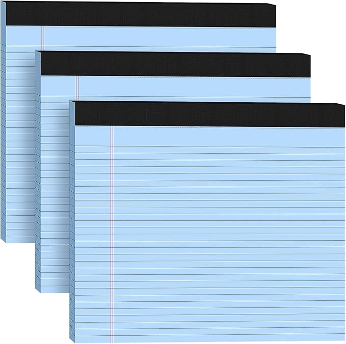 3 Pack Wide Legal Pads 11" x 9.5" (Landscape Format) Blue College Ruled Note Pad Narrow Ruled 30 Sheets per Notepad Perforated Writing Paper with Thick Backboard Horizontal Pads of Paper