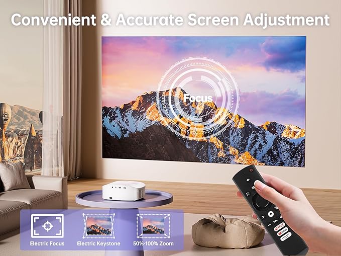 GooDee Smart 4K 1080P Projector - Video Projector with WiFi and Bluetooth, Movie Outdoor Projector for Home Theater Dolby Audio Zoom Portable Projector TV Stick, Netflix/Amazn Prime Video Certified