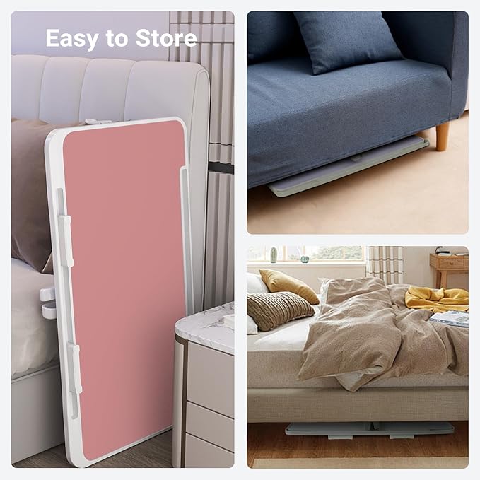 Laptop Lap Desk Include Cooling Fan,Adjustable Lap Desk with Light Fan,Folding Laptop Desk for Bed with USB,Bed Desk with Storage Drawer 60x40cm,Pink