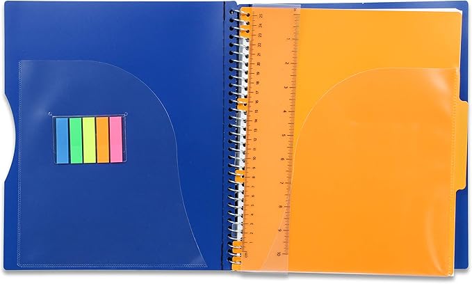 Mintra Office Durable PREMIUM Spiral Notebook, ((Blue, 1 Subject, 8.5in x 11in)), Fabric Covered Coils, No Snags, Removable Adjustable Pocket Dividers, Ruler, Organization, Customizable