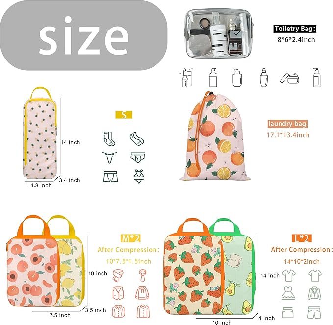 8 Pcs Compression Packing Cubes Travel for Suitcases, Waterproof Luggage Organizer Washable Storage Bags Set for Backpack Travel- Packaging Cubes for Carry-Ons and Storage