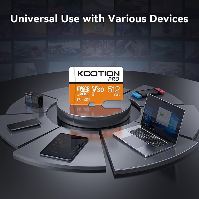 KOOTION 512GB Micro SD Card Up to 170MB/s, microSDXC UHS-I Memory Card, C10, U3, A2, V30, Full HD, 4K UHD, TF Card for Drones/Gaming Console