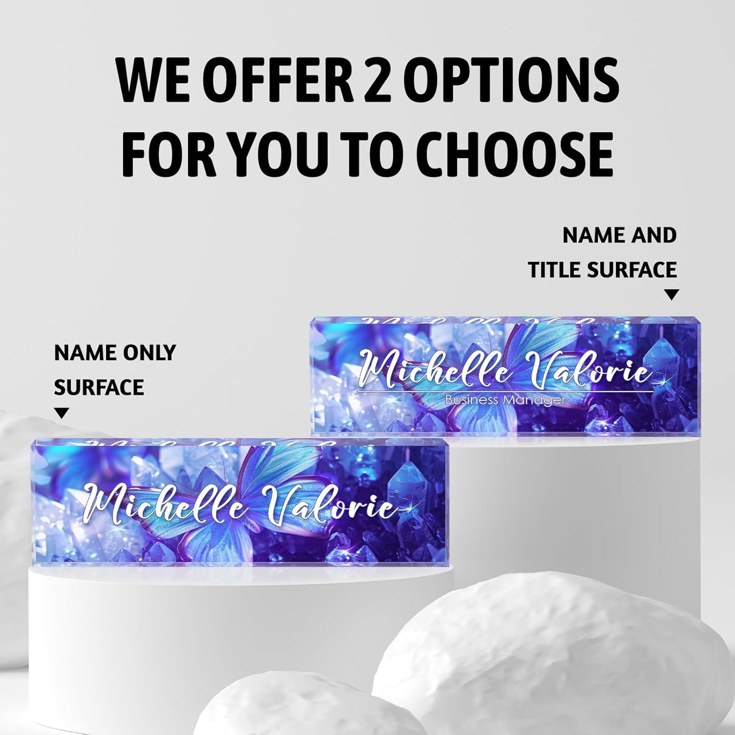 Personalized Name Plate for Desks, Custom Desk Name Plates, Acrylic Name Plate Office Desk Accessories, Personalized Office Gifts for Coworkers Teachers, Employee Appreciation Gifts (Crystal Butterfly)