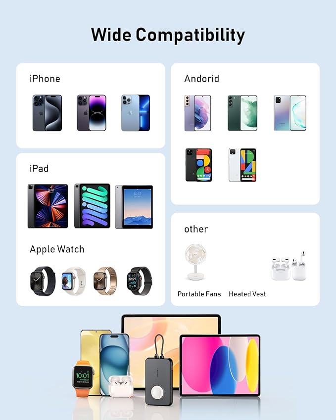 VEGER Portable Charger with Built in Removable Cable for iPhone, 20W Fast Charging Slim Power Bank, 10000mAh USB C Battery Pack Travel Essential Compatible with iPhone, Android, Apple Watch-Yellow