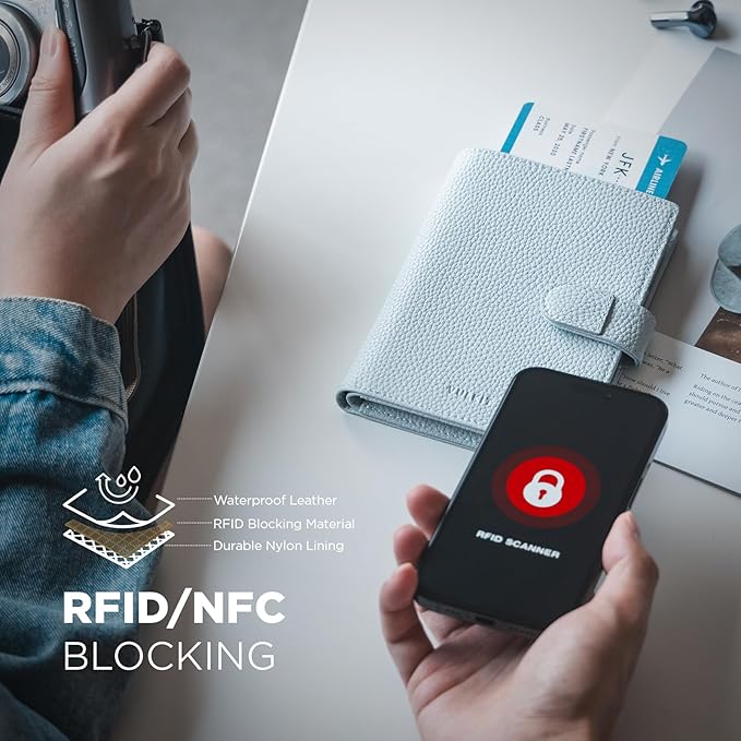 VULKIT Leather Passport Travel Wallet for 2 Passports Slim Double Passport Holder RFID Blocking with ID Window for Women or Men