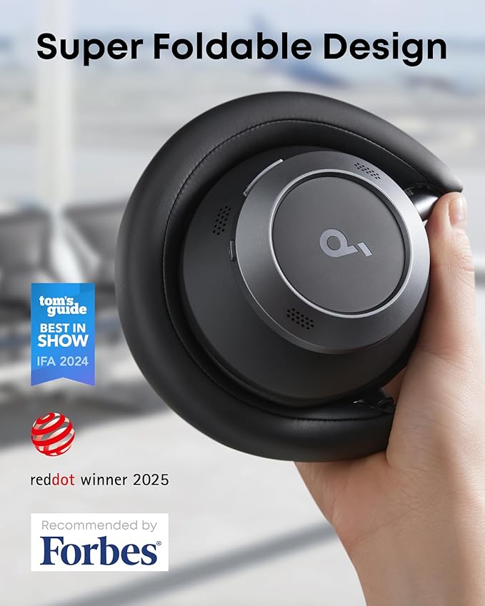 Soundcore Space One Pro, FlexiCurve Over-Ear Headphone, Adaptive Active Noise Cancelling Headphones Driven by 6 Mics, 60H Lossless Audio, Ultra-Fast Charging, Hi-Res Wireless, Comfortable Fit