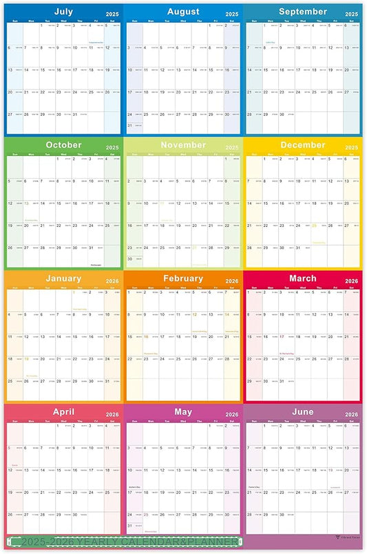 2025-2026 Yearly Wall Calendar - annual calendar 2025-2026, 2025-2026 Yearly Wall Calendar&Planner with Thick Paper, July 2025 - June 2026, X Large, 34.7" x 22.8", 2025-2026 Yearly Planner (2025-2026 Yearly Wall Calendar - Colorful)