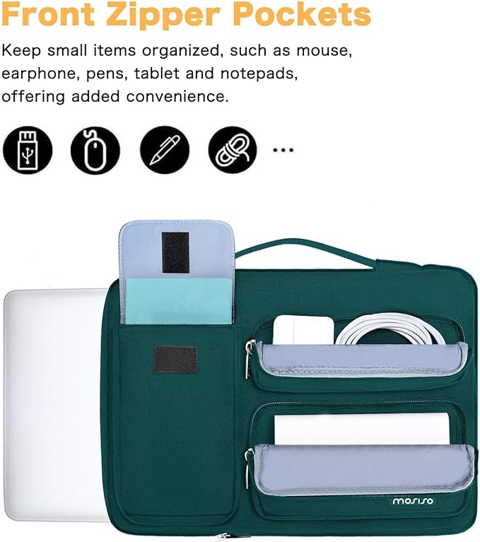MOSISO 360 Protective Laptop Case 13.3 inch, 13-13.3 inch Laptop Sleeve Compatible with MacBook Air/Pro 13 / Pro 14, HP Dell ASUS Lenovo,Side Open Bag with 2 Raised&1 Flapover Pockets, Teal Green