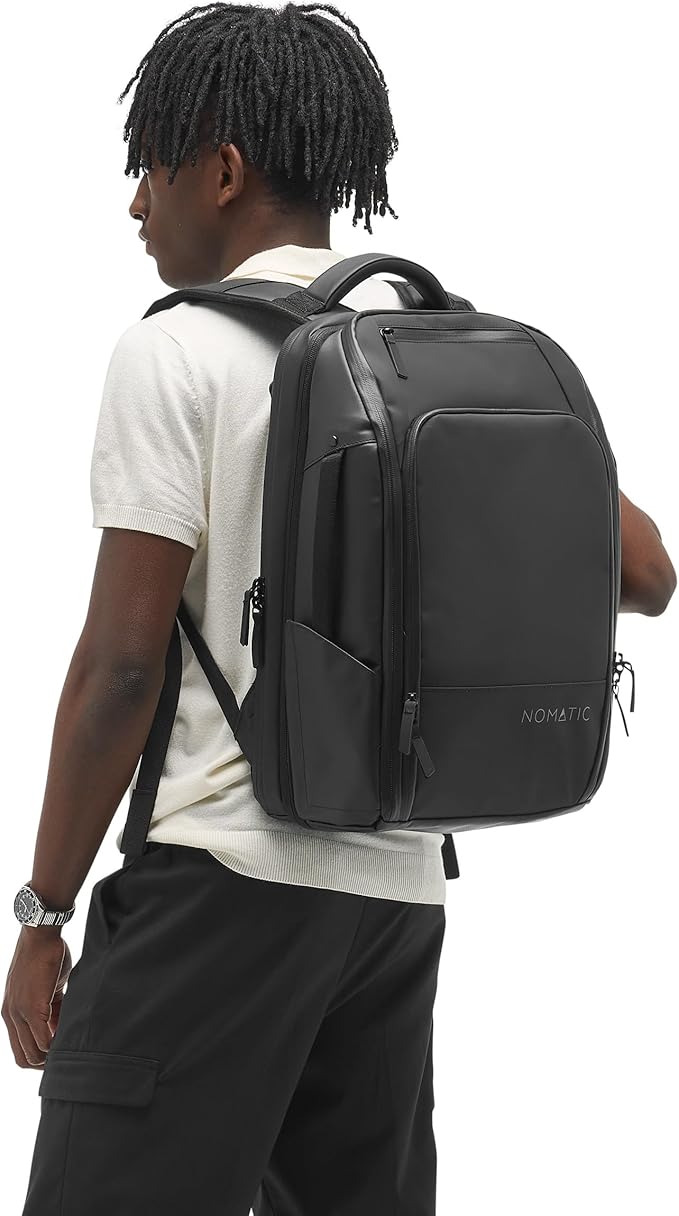 NOMATIC Travel Pack - 20L Water Resistant Laptop Bag - TSA-Ready Expandable Black Backpack