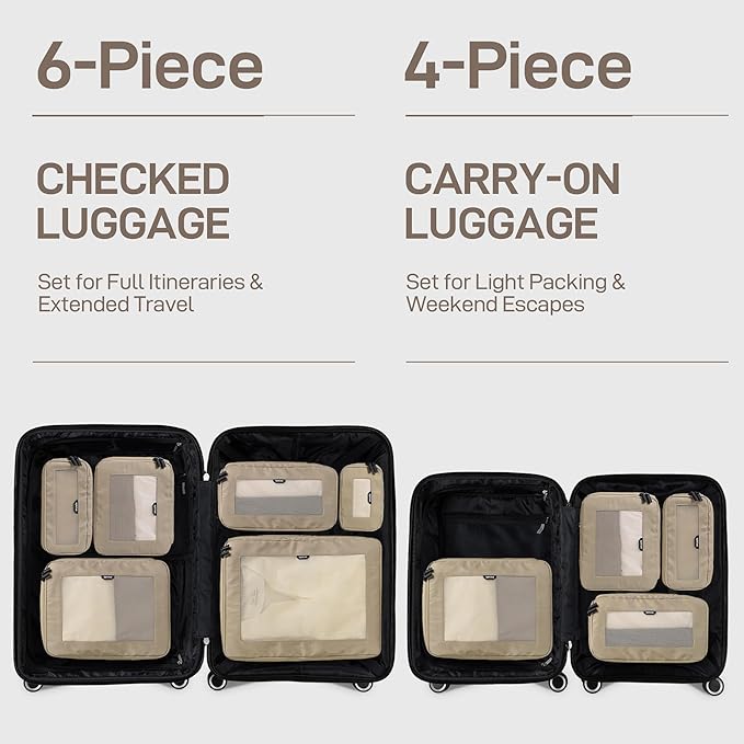 EPICKA TripCozy Compression Packing Cubes - 4 Set Durable Travel Organizer Bags with Mesh Top, Expandable Travel Accessories for Carry on, Luggage, Suitcase, Backpack (Khaki)