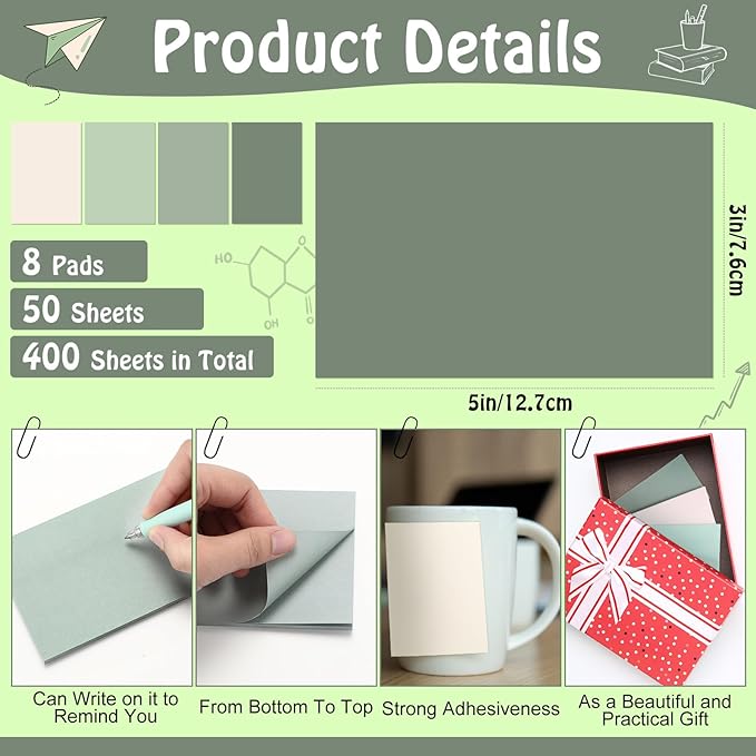 Fainne 8 Pack Sticky Notes Bulk Back to School Supplies Self Stick Note Pads Paper Memo for Office First Day of School Student Teacher Essentials (3 x 5 Inch,Morandi Color)