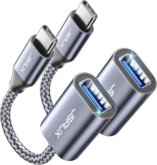 JSAUX USB C to USB 3.0 Adapter [2 Pack], USB C Male to USB Female OTG Cable Adapter Compatible with MacBook Pro/Air, iPhone 17 Pro Max/iPhone Air/16e/16/15 Series, Samsung Galaxy S25/S24/S23