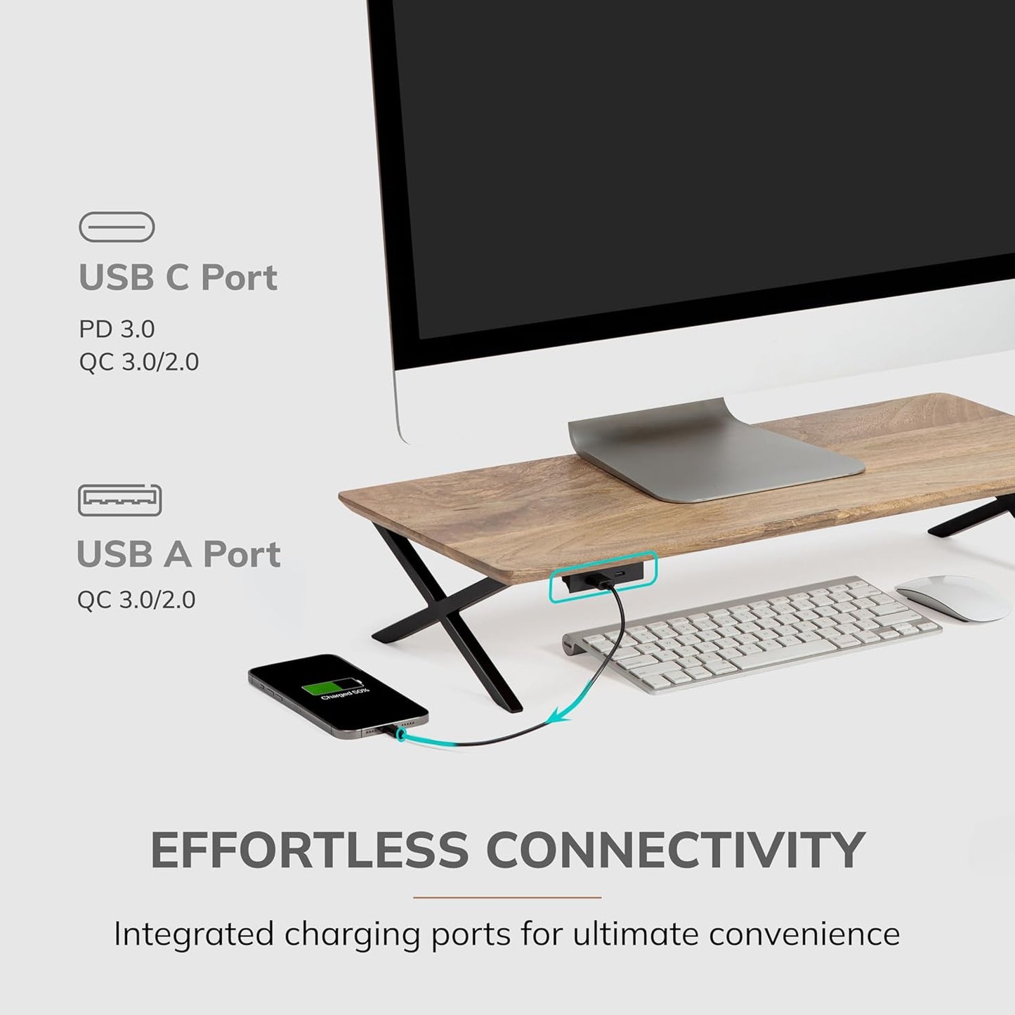 Anji Mountain Monitor Stand - Desktop Organizer & Laptop Riser, Ergonomic Monitor Riser, Space-Saving Monitor Stand for Desk, Durable Construction, Easy Assembly, Ideal for Home & Office,Natural