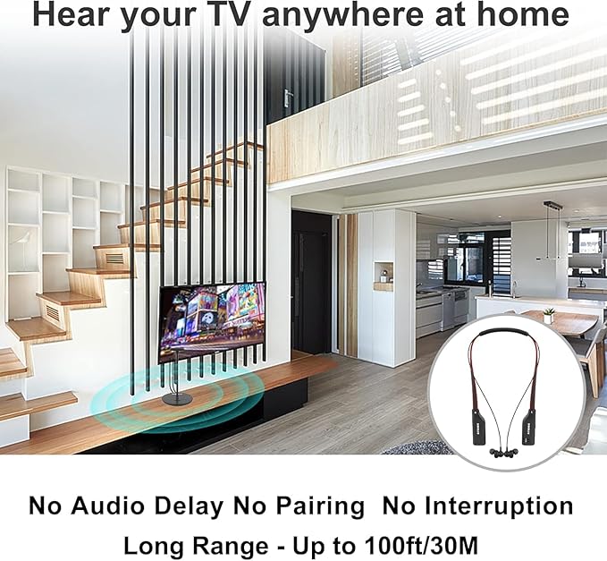 SIMOLIO Digital Wireless Headphones for TV Watching, Boosted Volume & Clear Voice, Separate Right/Left Volume Controls, Wireless Earbuds for TV, No Delay, Spare Battery