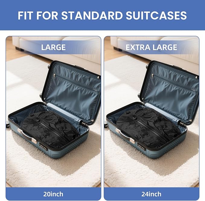 BAGAIL TPU Vacuum Bag for Travel, Reusable Compression Bag with IPX8 Waterproof Zipper, Save Space for Suitcase, Backpack and Carry on (Black, ExtraLarge, With Pump)