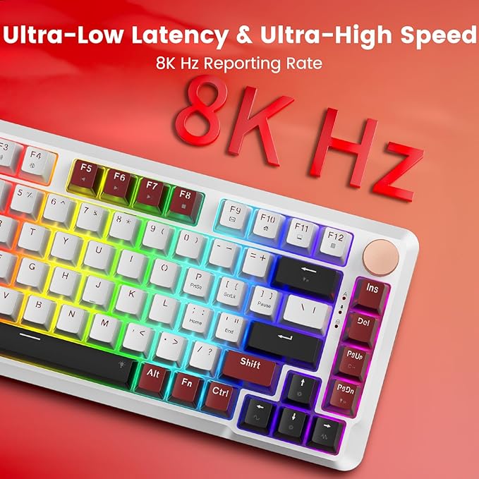 Redragon K721 Rapid Trigger Mechanical Keyboard, 8K Hz Gasket Mounted RGB 75％ Wired Gaming Keyboard with Volume Knob, Support Web & Client Driver, Magnetic Switch Fast Adjustable Actuation for PC MAC