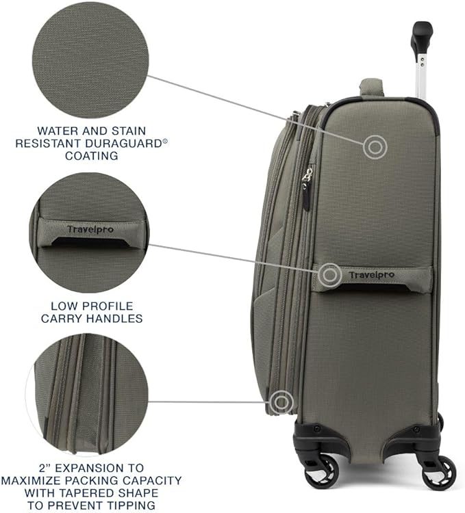 Travelpro Maxlite 5 Softside Expandable Carry on Luggage with 4 Spinner Wheels, Lightweight Suitcase, Men and Women, Slate Green, Carry On 21-Inch