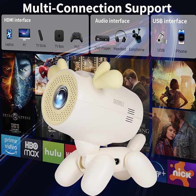 Mini Projector with WiFi and Bluetooth - Portable Outdoor Projector for Home Theater, Supports HDMI/USB Ideal for Movies and Gaming