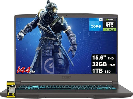 msi Thin 15 Gaming Laptop 15.6" FHD IPS 144Hz Intel Octa-core i5-13420H (Beats i7-12650H) 32GB RAM 1TB SSD GeForce RTX 4050 Backlit USB-C Wi-Fi6E Win11 ICP Hub